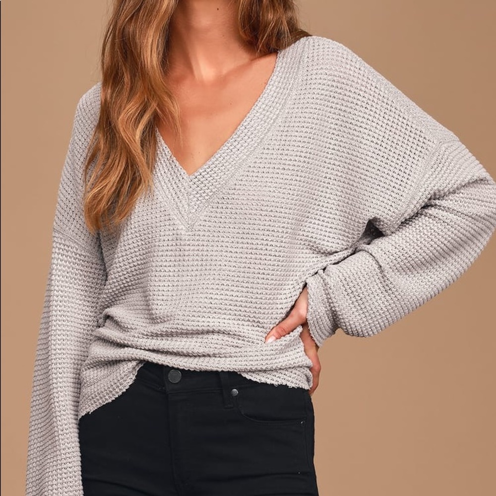 On My Radar Light Grey Waffle Knit Top